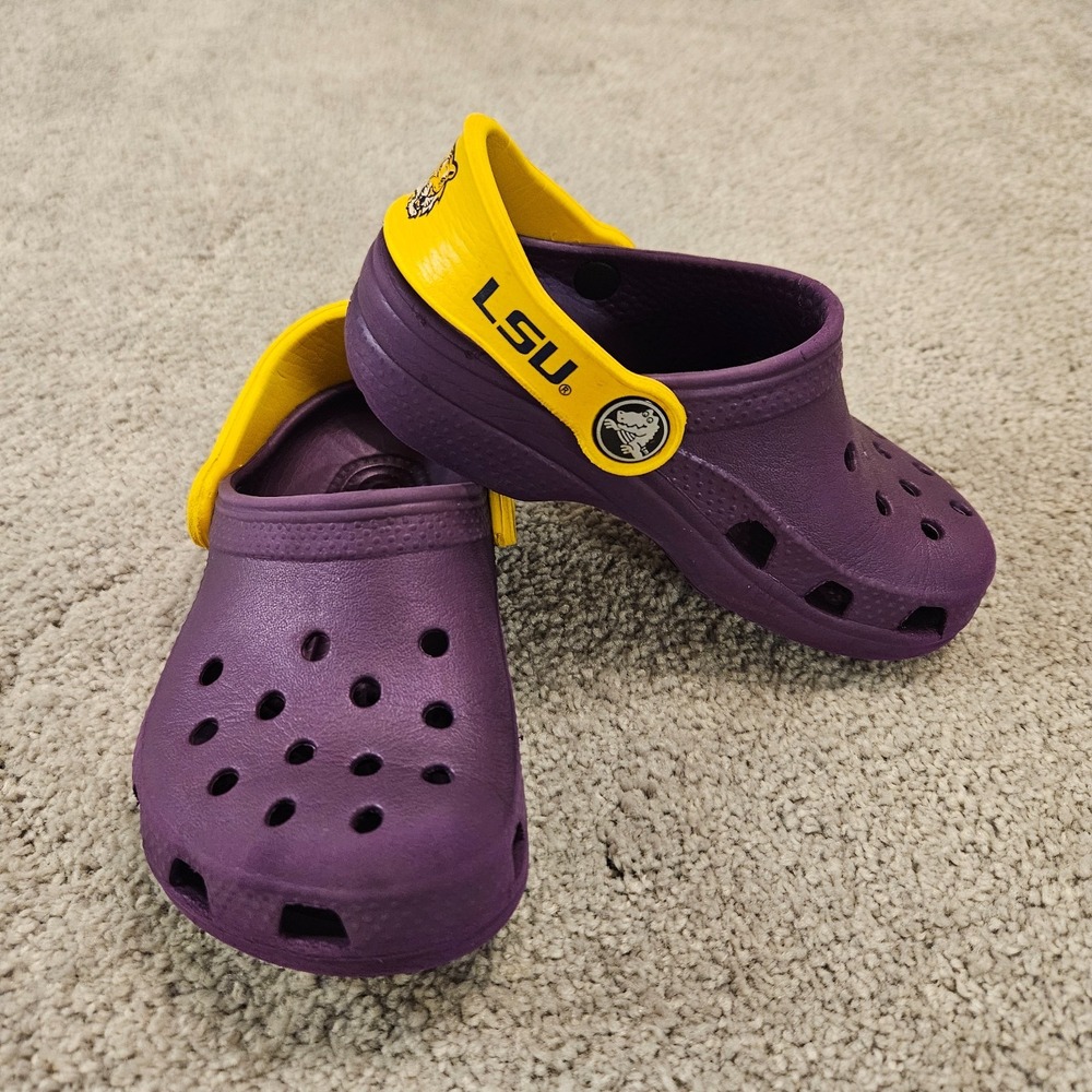 Crocs Toddler 8/9 LSU Tigers Purple Gold Clogs NCAA Licensed‎ Team Shoes